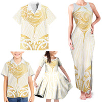 Gold White New Zealand Manta Ray Family Matching Tank Maxi Dress and Hawaiian Shirt Aotearoa Maori Haehae LT14 - Polynesian Pride