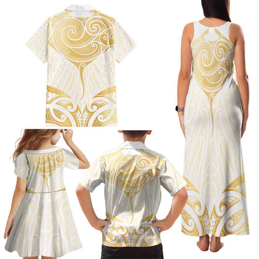Gold White New Zealand Manta Ray Family Matching Tank Maxi Dress and Hawaiian Shirt Aotearoa Maori Haehae LT14 - Polynesian Pride