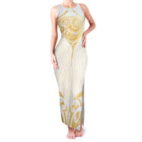 Gold White New Zealand Manta Ray Family Matching Tank Maxi Dress and Hawaiian Shirt Aotearoa Maori Haehae LT14 Mom's Dress White - Polynesian Pride
