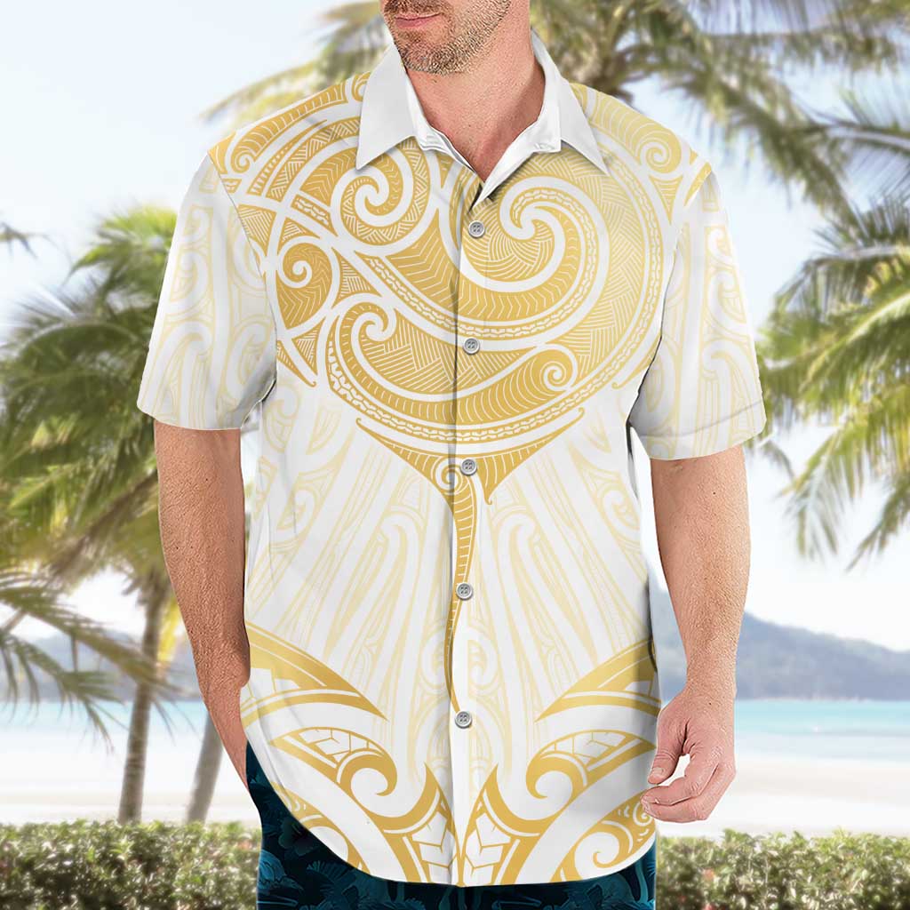 Gold White New Zealand Manta Ray Hawaiian Shirt Aotearoa Maori Haehae LT14 - Polynesian Pride