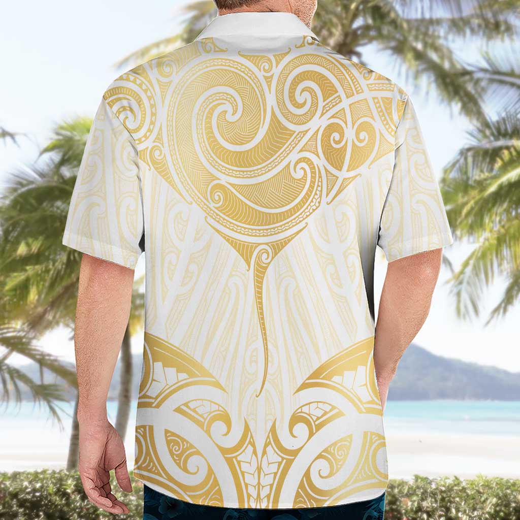Gold White New Zealand Manta Ray Hawaiian Shirt Aotearoa Maori Haehae LT14 - Polynesian Pride