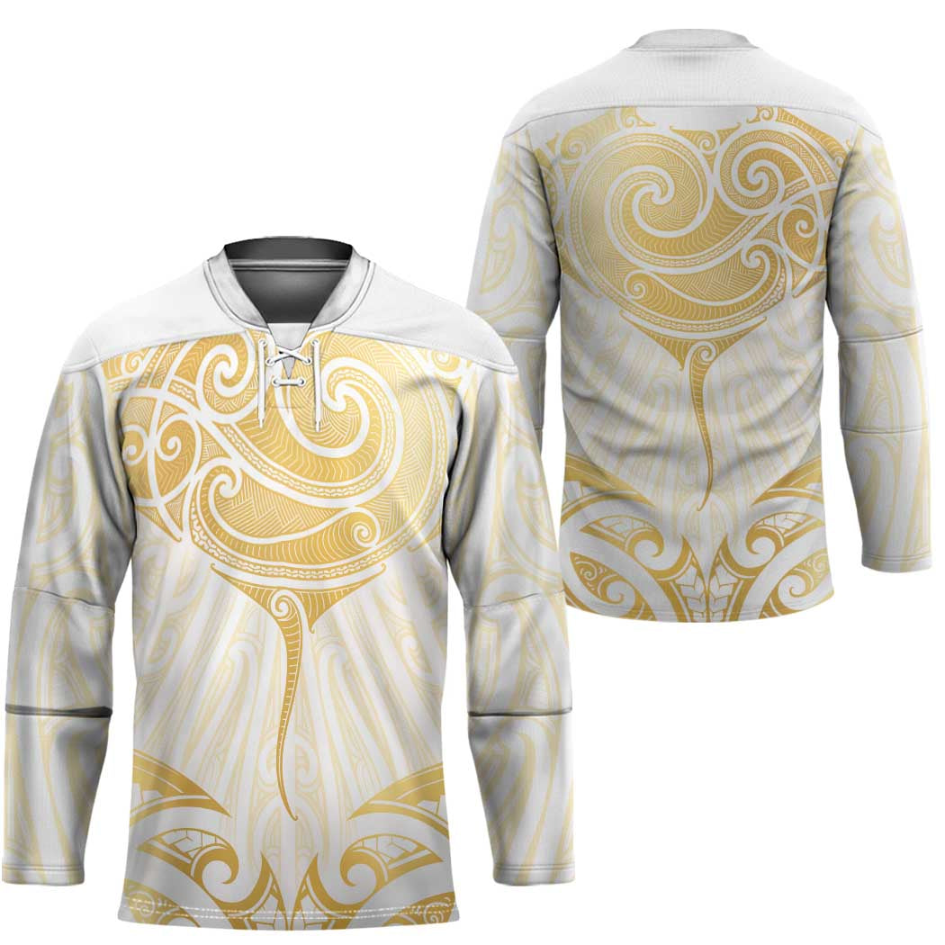 Gold White New Zealand Manta Ray Hockey Jersey Aotearoa Maori Haehae LT14 - Polynesian Pride
