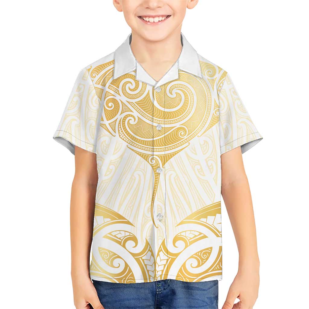 Gold White New Zealand Manta Ray Kid Hawaiian Shirt Aotearoa Maori Haehae LT14 Kid White - Polynesian Pride
