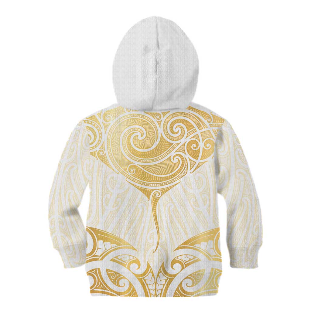 Gold White New Zealand Manta Ray Kid Hoodie Aotearoa Maori Haehae LT14 - Polynesian Pride