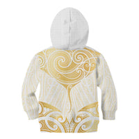Gold White New Zealand Manta Ray Kid Hoodie Aotearoa Maori Haehae LT14 - Polynesian Pride