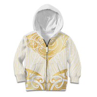 Gold White New Zealand Manta Ray Kid Hoodie Aotearoa Maori Haehae LT14 Zip Hoodie White - Polynesian Pride