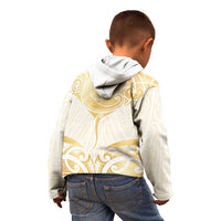 Gold White New Zealand Manta Ray Kid Hoodie Aotearoa Maori Haehae LT14 - Polynesian Pride