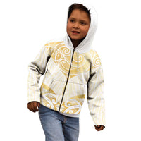 Gold White New Zealand Manta Ray Kid Hoodie Aotearoa Maori Haehae LT14 - Polynesian Pride