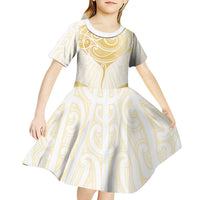 Gold White New Zealand Manta Ray Kid Short Sleeve Dress Aotearoa Maori Haehae LT14 - Polynesian Pride