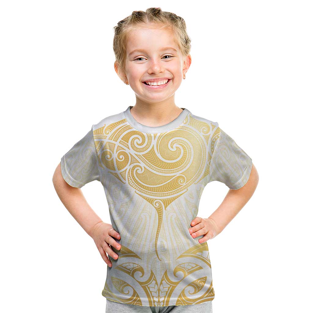 Gold White New Zealand Manta Ray Kid T Shirt Aotearoa Maori Haehae LT14 White - Polynesian Pride