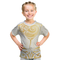 Gold White New Zealand Manta Ray Kid T Shirt Aotearoa Maori Haehae LT14 White - Polynesian Pride