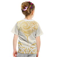 Gold White New Zealand Manta Ray Kid T Shirt Aotearoa Maori Haehae LT14 - Polynesian Pride