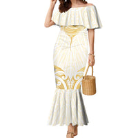 Gold White New Zealand Manta Ray Mermaid Dress Aotearoa Maori Haehae LT14 Women White - Polynesian Pride