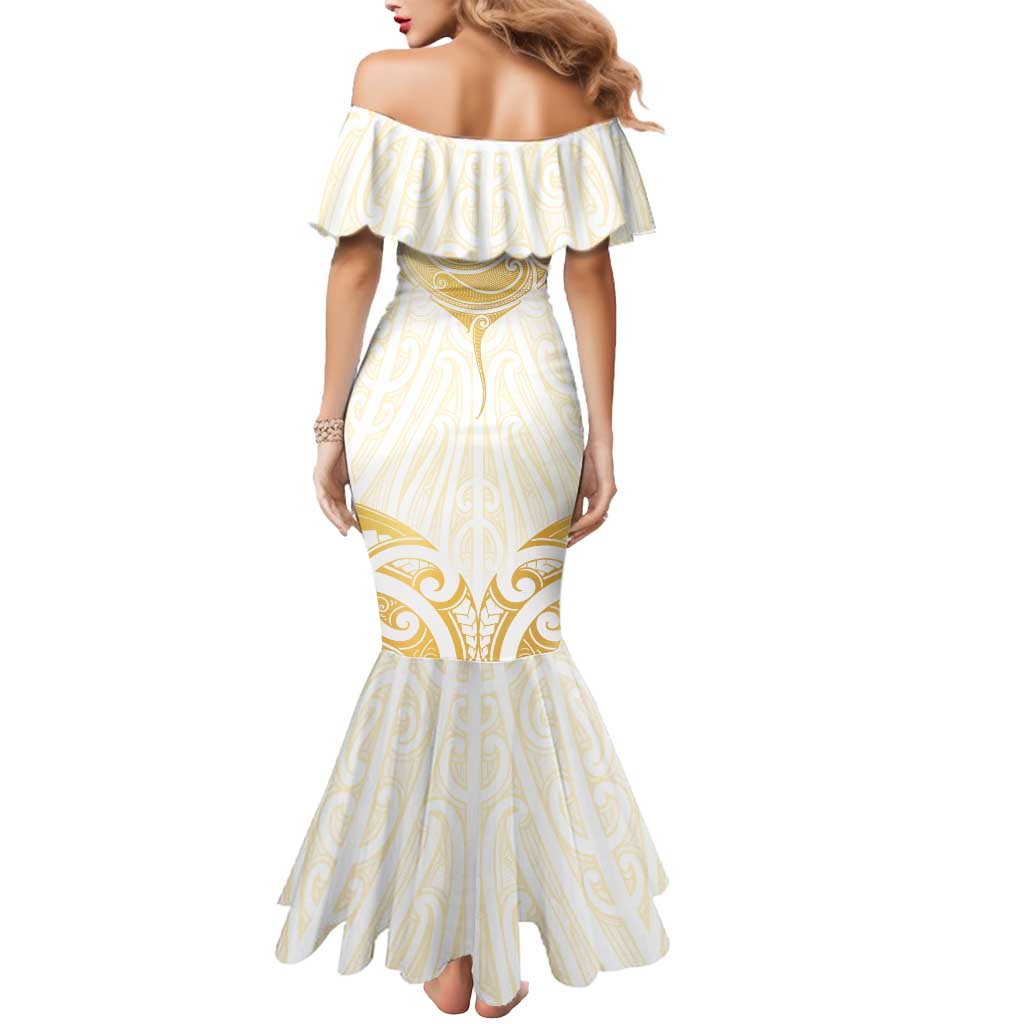 Gold White New Zealand Manta Ray Mermaid Dress Aotearoa Maori Haehae LT14 - Polynesian Pride