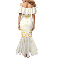 Gold White New Zealand Manta Ray Mermaid Dress Aotearoa Maori Haehae LT14 - Polynesian Pride