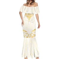 Gold White New Zealand Manta Ray Mermaid Dress Aotearoa Maori Haehae LT14 - Polynesian Pride