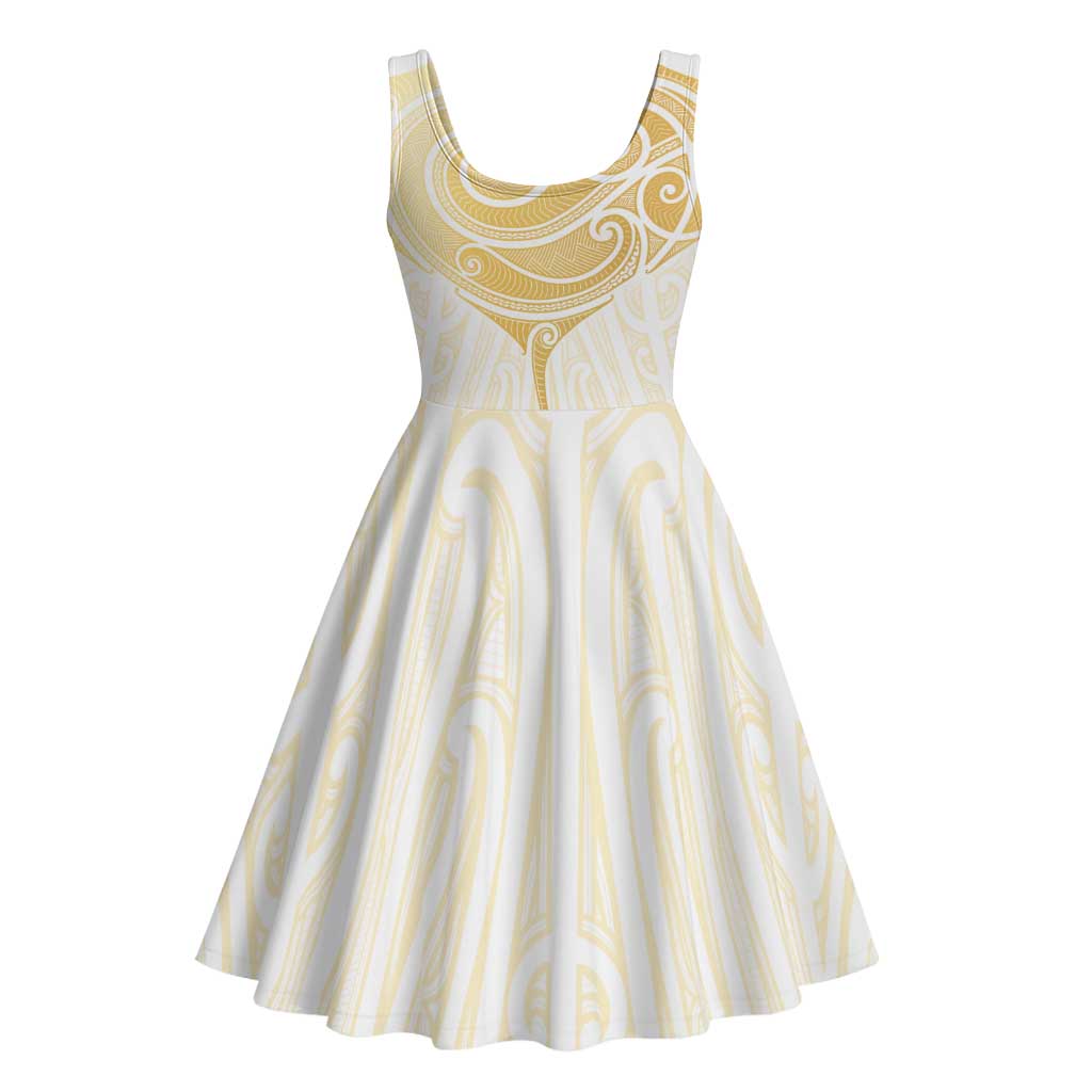 Gold White New Zealand Manta Ray Midi Dress Aotearoa Maori Haehae LT14 - Polynesian Pride