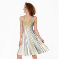 Gold White New Zealand Manta Ray Midi Dress Aotearoa Maori Haehae LT14 - Polynesian Pride