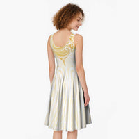 Gold White New Zealand Manta Ray Midi Dress Aotearoa Maori Haehae LT14 - Polynesian Pride