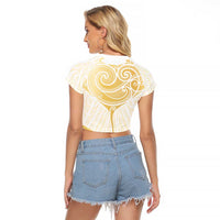 Gold White New Zealand Manta Ray Raglan Cropped T Shirt Aotearoa Maori Haehae LT14 - Polynesian Pride