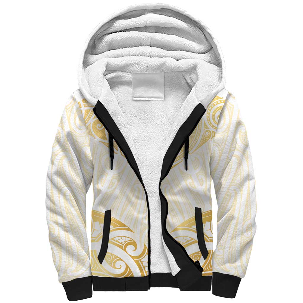 Gold White New Zealand Manta Ray Sherpa Hoodie Aotearoa Maori Haehae LT14 Unisex White - Polynesian Pride
