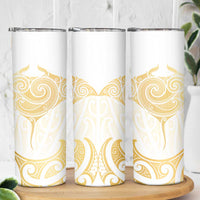Gold White New Zealand Manta Ray Skinny Tumbler Aotearoa Maori Haehae LT14 - Polynesian Pride