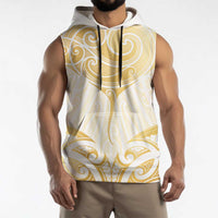 Gold White New Zealand Manta Ray Sleeveless Hoodie Aotearoa Maori Haehae LT14 - Polynesian Pride