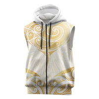 Gold White New Zealand Manta Ray Sleeveless Zip Hoodie Aotearoa Maori Haehae LT14 White - Polynesian Pride