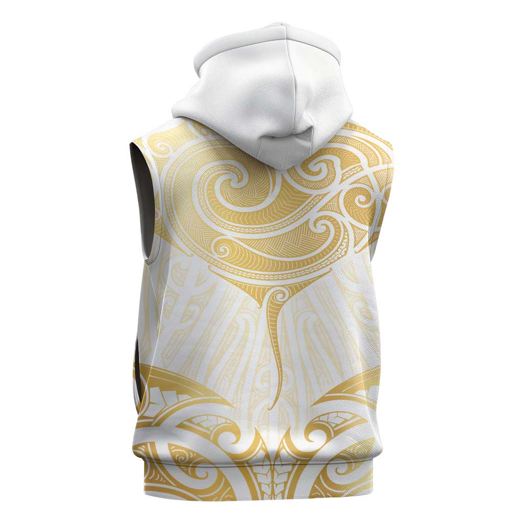Gold White New Zealand Manta Ray Sleeveless Zip Hoodie Aotearoa Maori Haehae LT14 - Polynesian Pride
