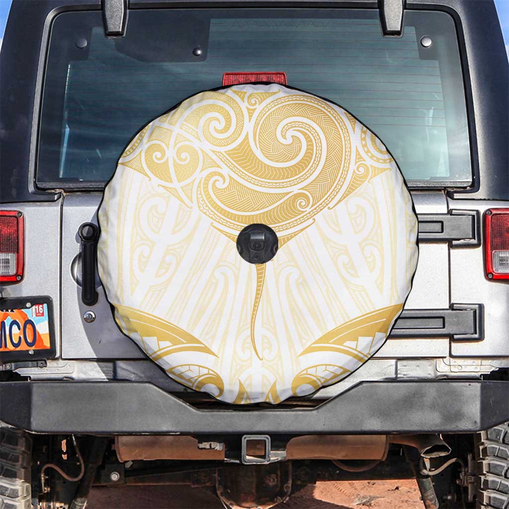 Gold White New Zealand Manta Ray Spare Tire Cover Aotearoa Maori Haehae LT14 White - Polynesian Pride
