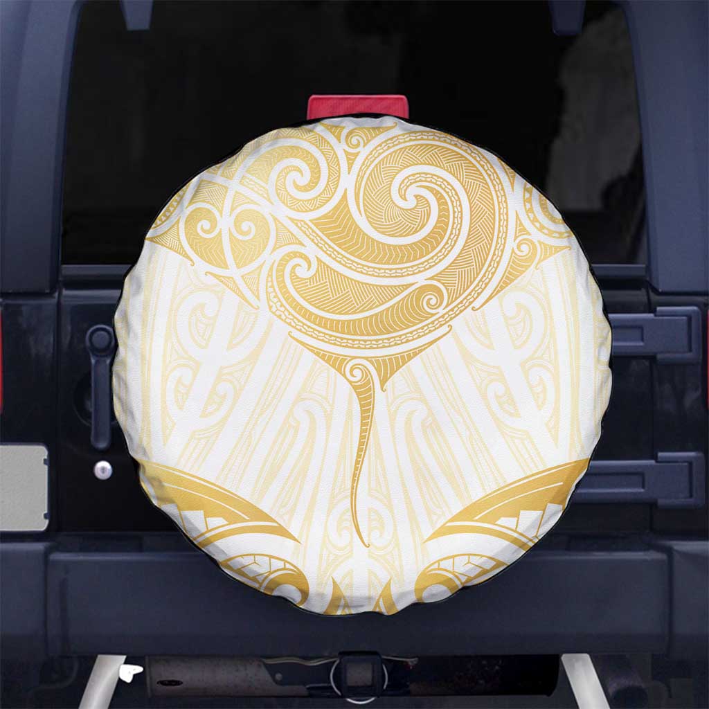 Gold White New Zealand Manta Ray Spare Tire Cover Aotearoa Maori Haehae LT14 No hole White - Polynesian Pride