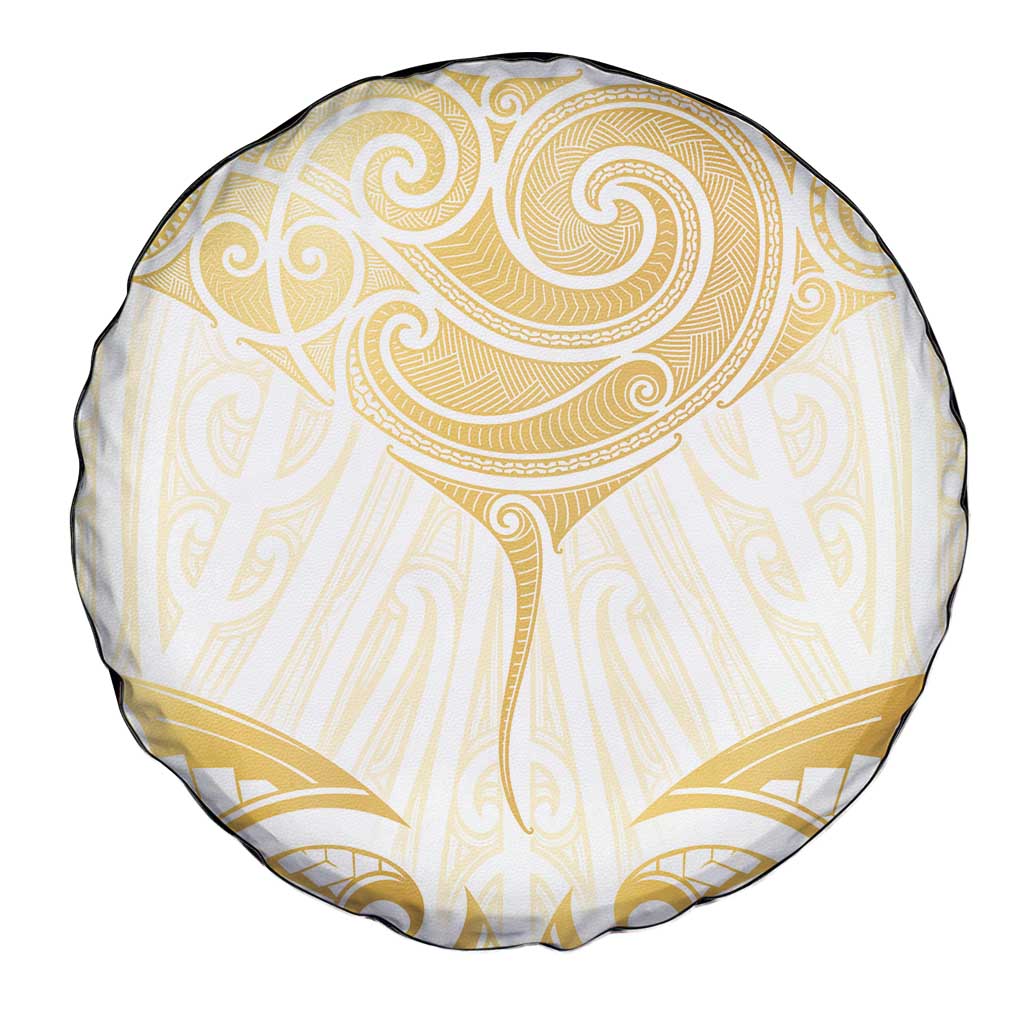 Gold White New Zealand Manta Ray Spare Tire Cover Aotearoa Maori Haehae LT14 - Polynesian Pride