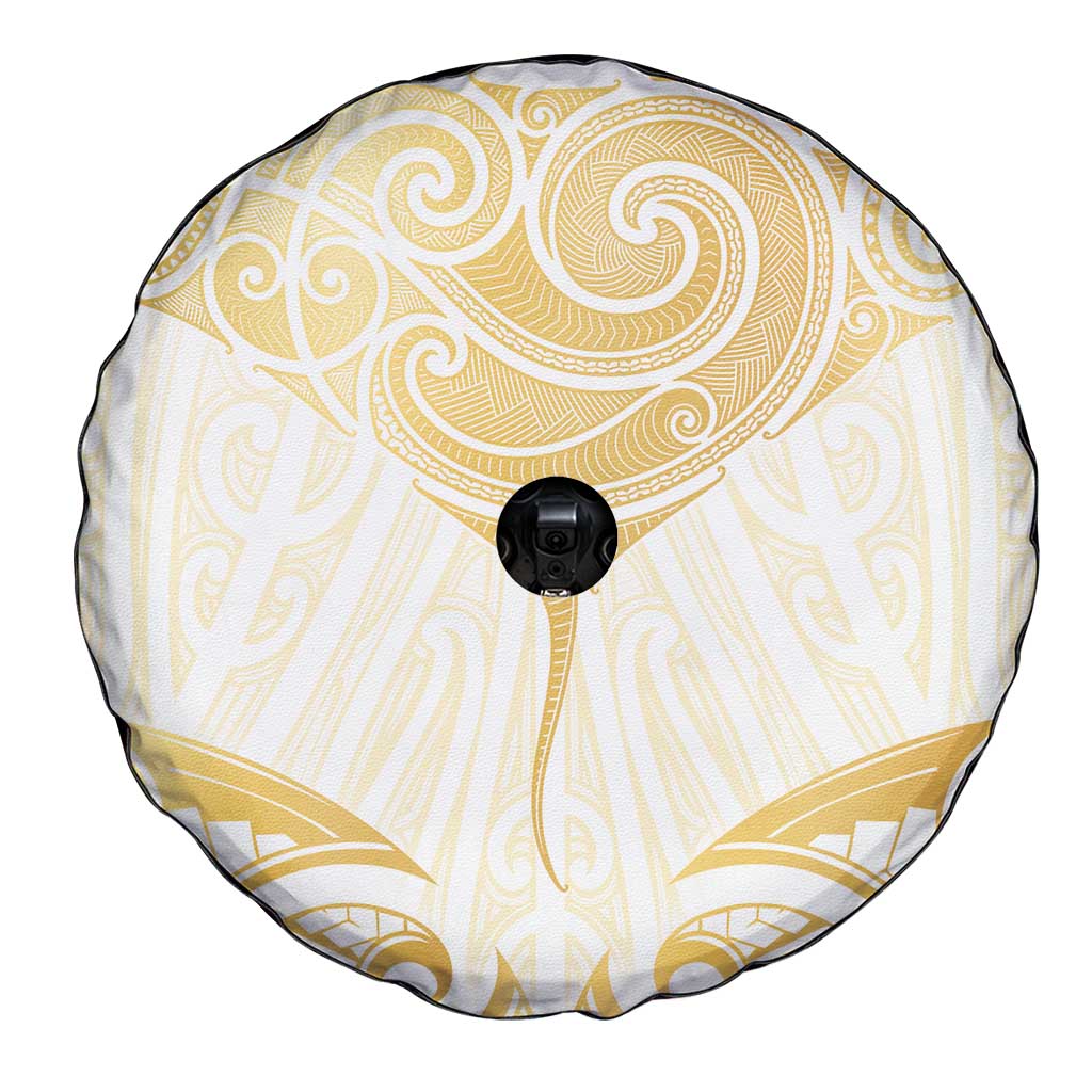 Gold White New Zealand Manta Ray Spare Tire Cover Aotearoa Maori Haehae LT14 - Polynesian Pride