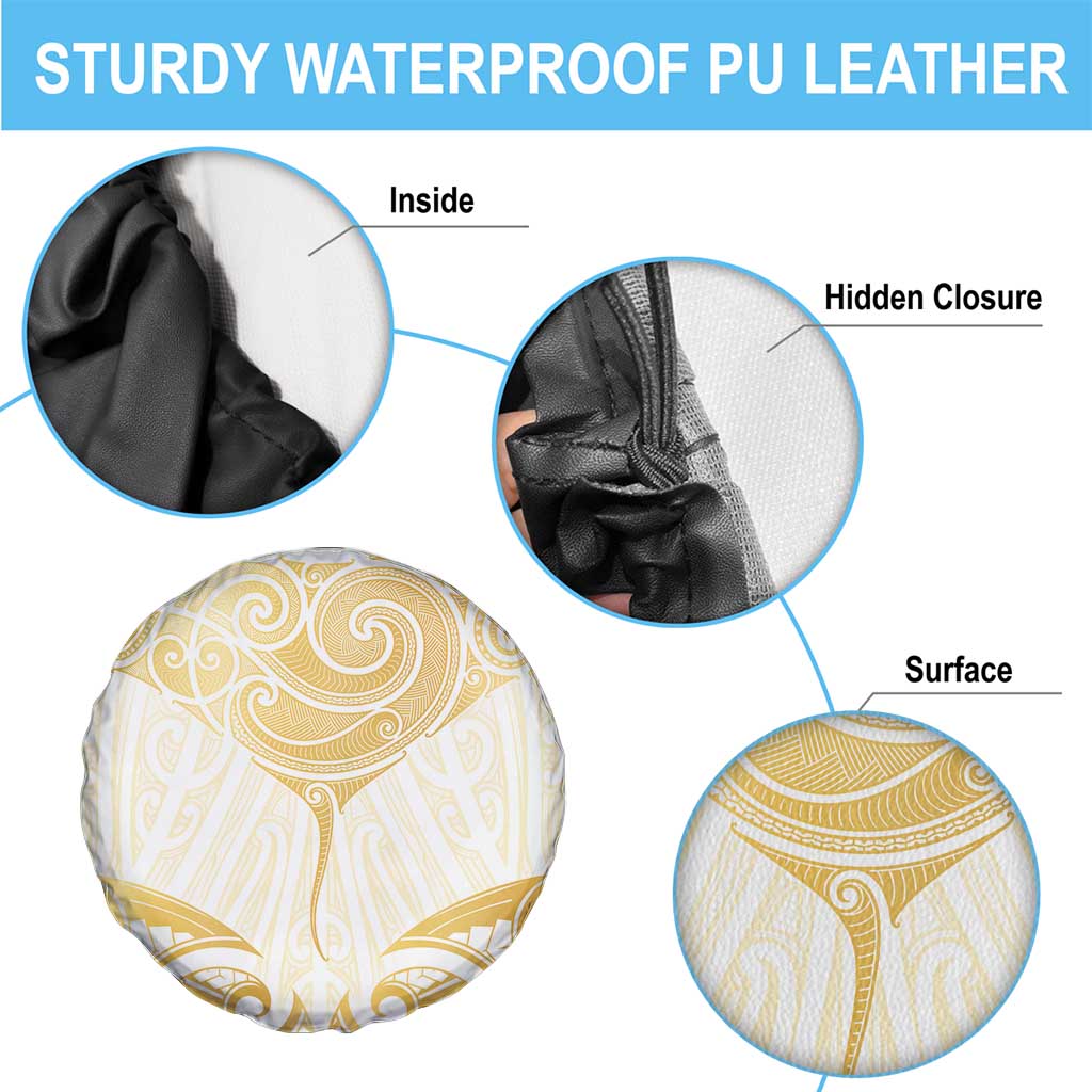 Gold White New Zealand Manta Ray Spare Tire Cover Aotearoa Maori Haehae LT14 - Polynesian Pride