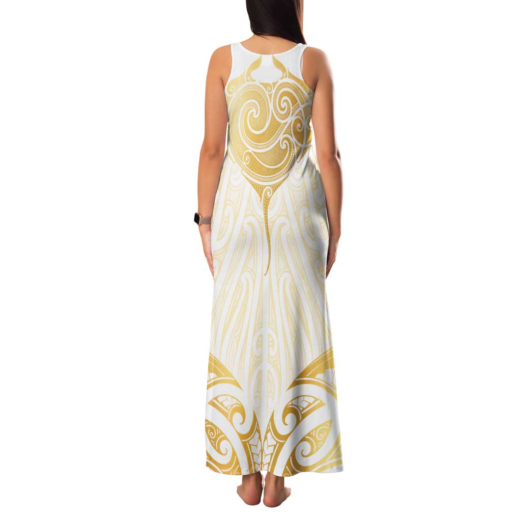 Gold White New Zealand Manta Ray Tank Maxi Dress Aotearoa Maori Haehae LT14 - Polynesian Pride