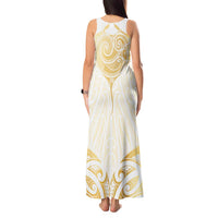 Gold White New Zealand Manta Ray Tank Maxi Dress Aotearoa Maori Haehae LT14 - Polynesian Pride