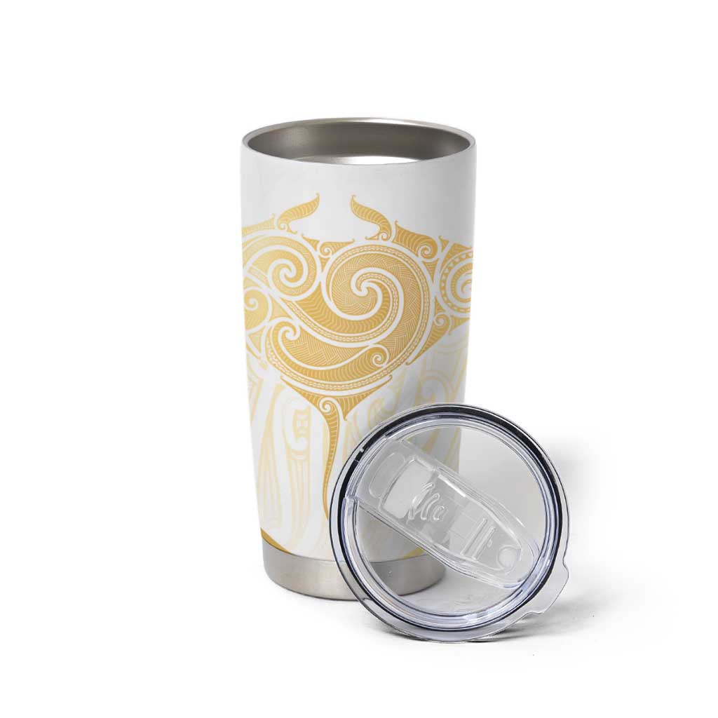 Gold White New Zealand Manta Ray Tumbler Cup Aotearoa Maori Haehae LT14 - Polynesian Pride