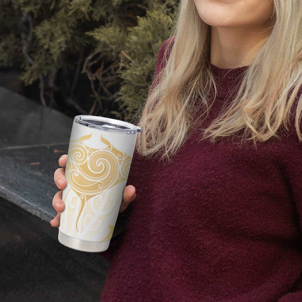 Gold White New Zealand Manta Ray Tumbler Cup Aotearoa Maori Haehae LT14 - Polynesian Pride