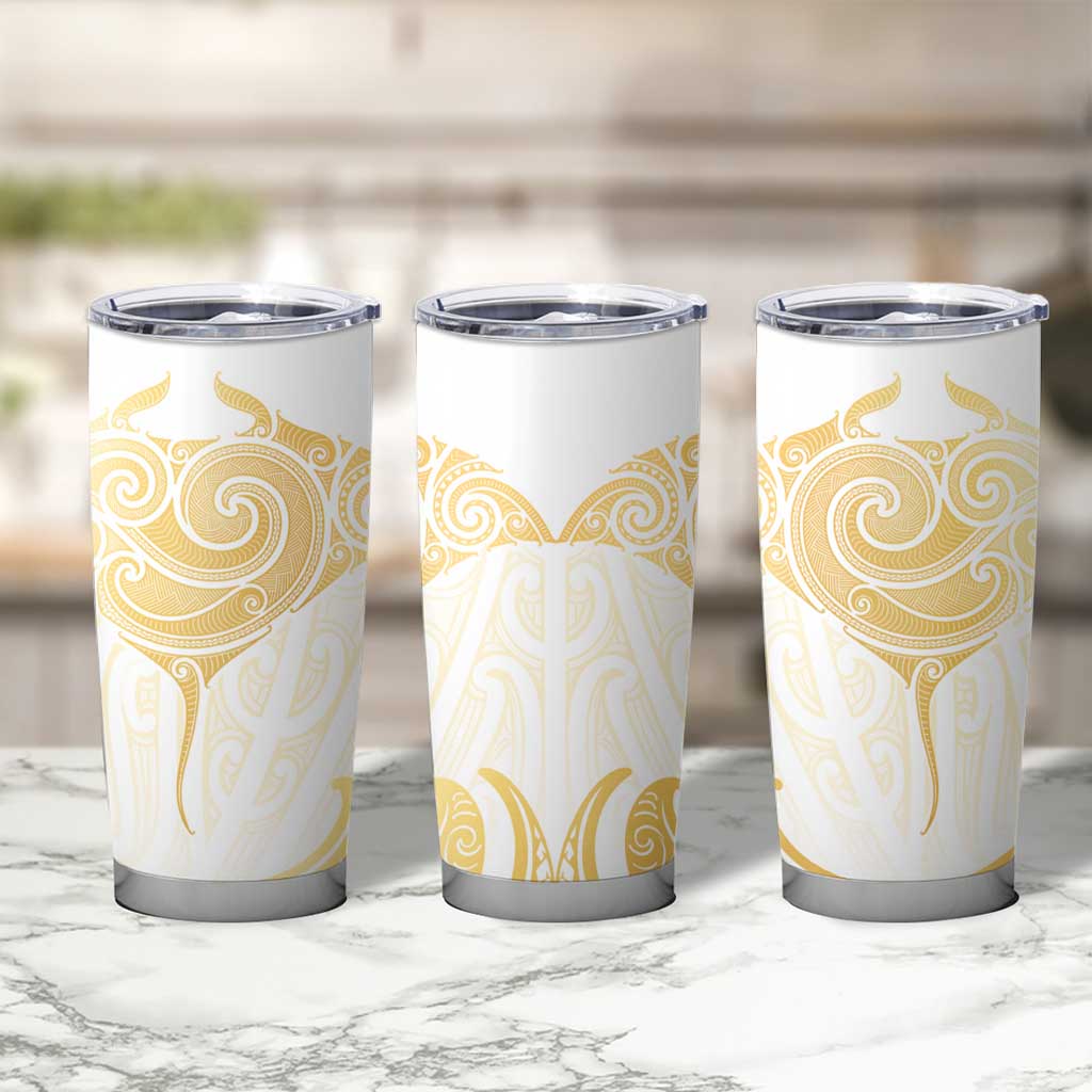 Gold White New Zealand Manta Ray Tumbler Cup Aotearoa Maori Haehae LT14 - Polynesian Pride