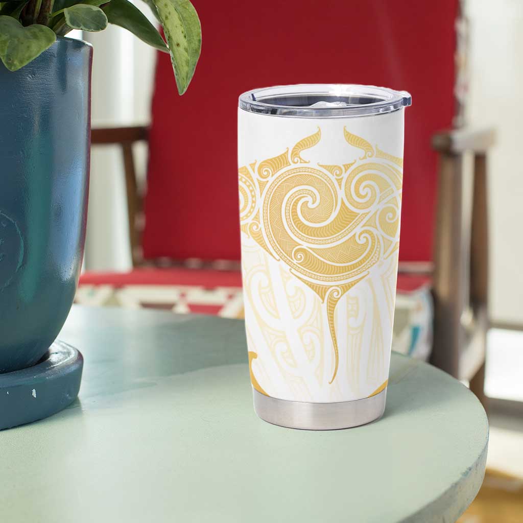 Gold White New Zealand Manta Ray Tumbler Cup Aotearoa Maori Haehae LT14 - Polynesian Pride