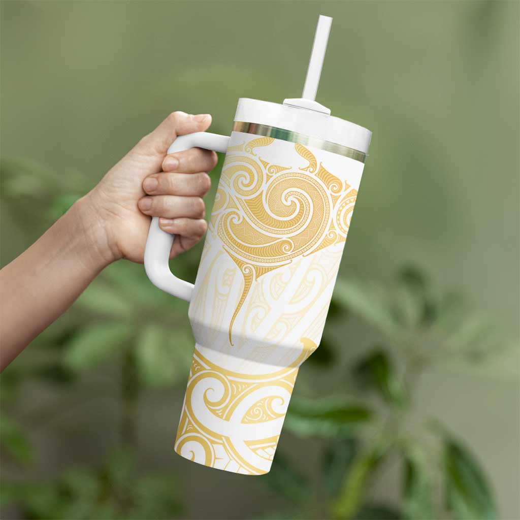 Gold White New Zealand Manta Ray Tumbler With Handle Aotearoa Maori Haehae - Polynesian Pride