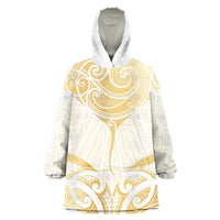 Gold White New Zealand Manta Ray Wearable Blanket Hoodie Aotearoa Maori Haehae LT14 One Size White - Polynesian Pride