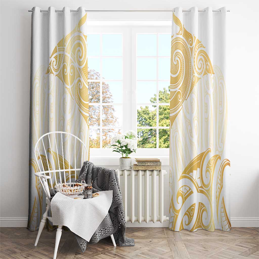 Gold White New Zealand Manta Ray Window Curtain Aotearoa Maori Haehae - Polynesian Pride