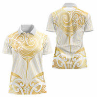 Gold White New Zealand Manta Ray Women Polo Shirt Aotearoa Maori Haehae - Polynesian Pride