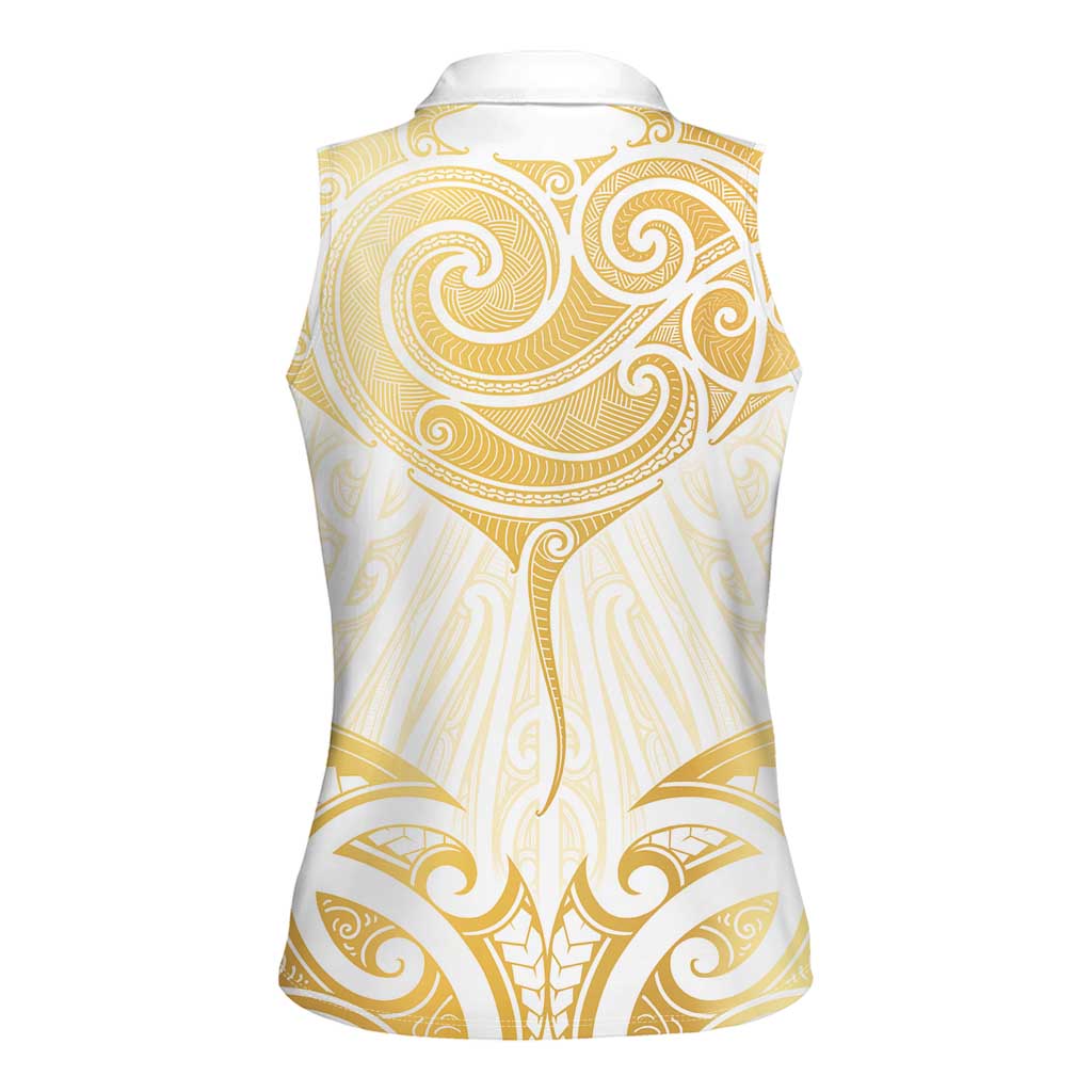 Gold White New Zealand Manta Ray Women Sleeveless Polo Shirt Aotearoa Maori Haehae LT14 - Polynesian Pride