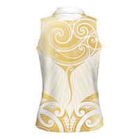 Gold White New Zealand Manta Ray Women Sleeveless Polo Shirt Aotearoa Maori Haehae LT14 - Polynesian Pride