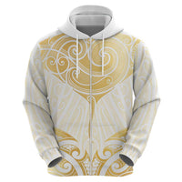 Gold White New Zealand Manta Ray Zip Hoodie Aotearoa Maori Haehae LT14 - Polynesian Pride