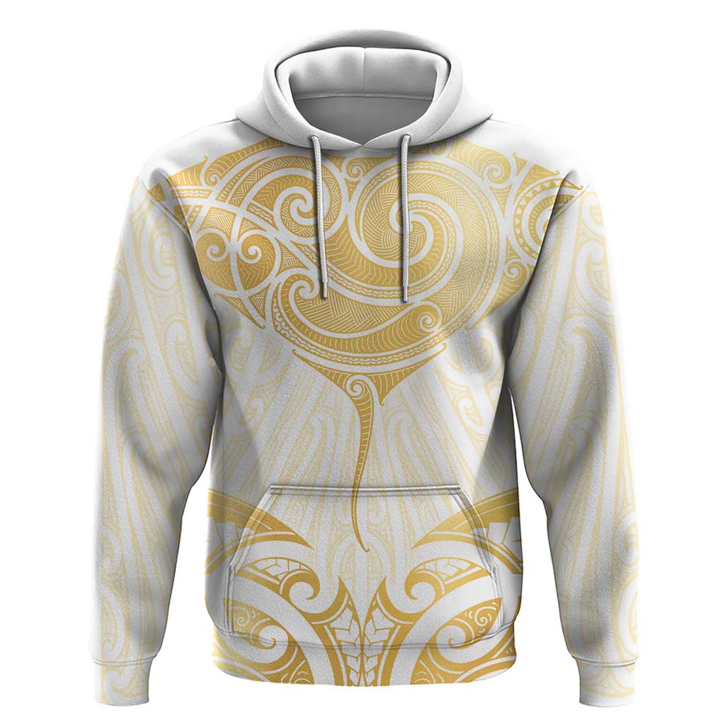 Gold White New Zealand Manta Ray Zip Hoodie Aotearoa Maori Haehae LT14 Pullover Hoodie White - Polynesian Pride