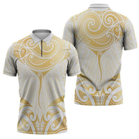 Gold White New Zealand Manta Ray Zipper Polo Shirt Aotearoa Maori Haehae LT14 - Polynesian Pride