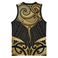 Gold Black New Zealand Manta Ray Basketball Jersey Aotearoa Maori Haehae LT14 - Polynesian Pride